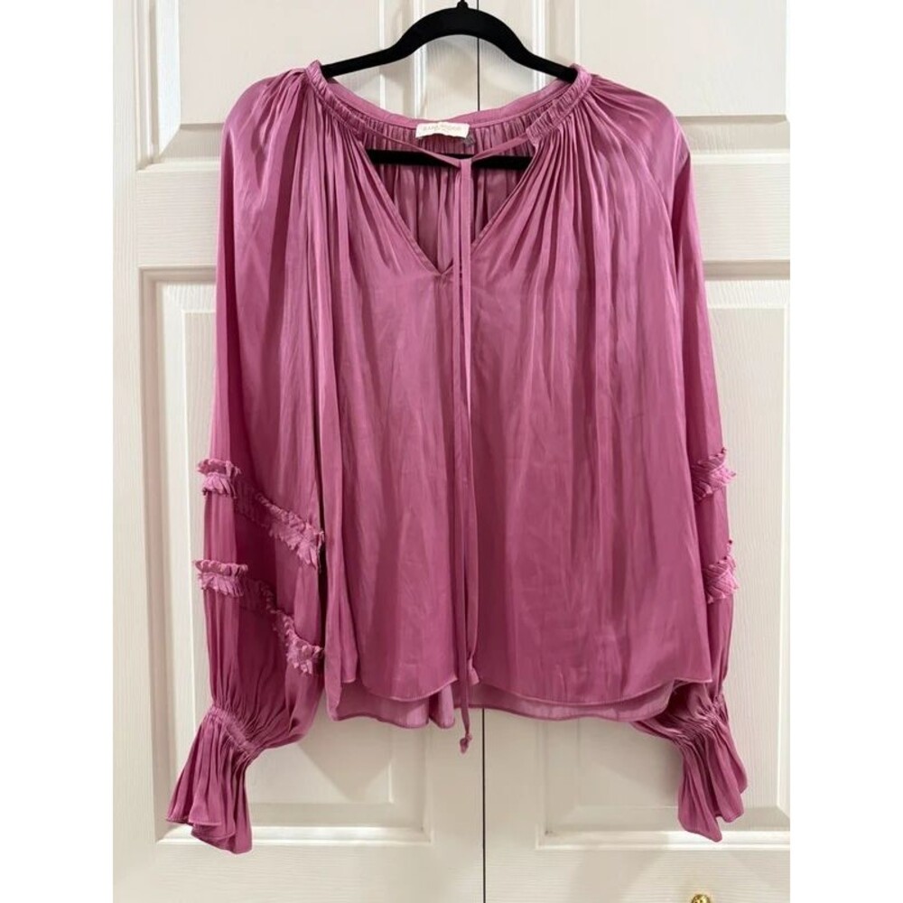 Ramy Brook XS Mauve Pink Ruffle Sleeve Tie Neck Blouse